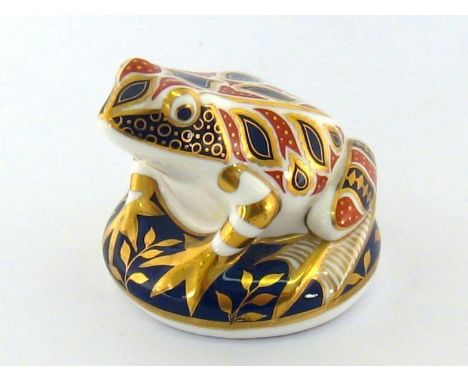 A Royal Crown Derby Imari Frog , gold button. 