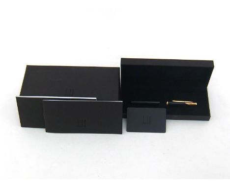 Alfred Dunhill, a metallic black resin fountain pen, with fine nib and cartridge filler mechanism (inked), in its box with pa