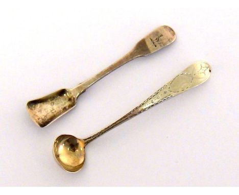 A George III Irish silver bright-engraved condiment spoon by John Power, Dublin, circa 1790, pointed end with star cartouche 