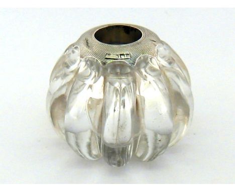 A large late Victorian silver mounted match striker, the  clear deeply ribbed glass body with engine turned scalloped edge si