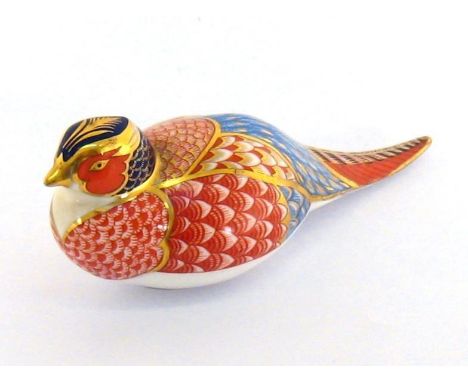 A Royal Crown Derby Pheasant, gold button, red factory stamp, numbered XLIX. 