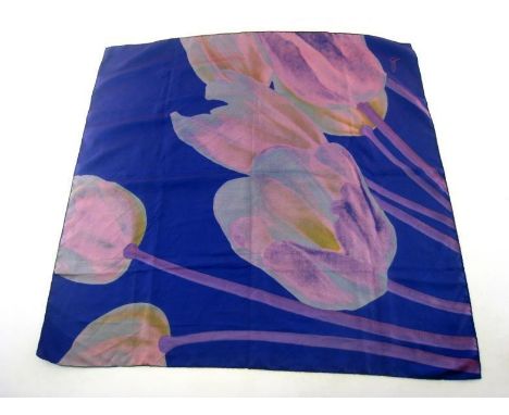 Gucci, a silk scarf, of blue ground, with tulip design, 90 x 90cm 