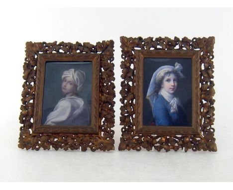 A pair of portraits on ivory by Charles Caruson of Beatrice Cenci, one after Guido Reni, “Beatrice Cenci”, the second after t