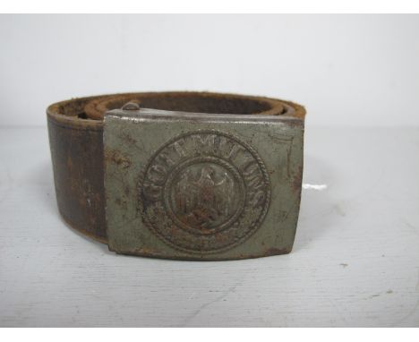 A WWII German Army Heer Leather Belt with Metal Buckle.