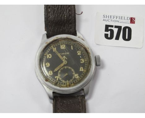 A WWII British Army Wristwatch Manufactured by Timor, one of the so called 'Dirty Dozen' watches, black dial marked 'Timor' w