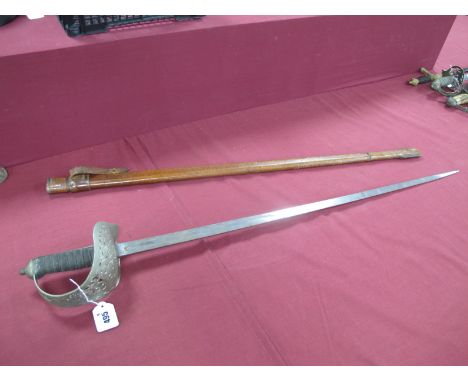 WWI Era 1897 Pattern British Army Sword, George V Royal cypher to the guard, shagreen wired grip and faint etched decorative 