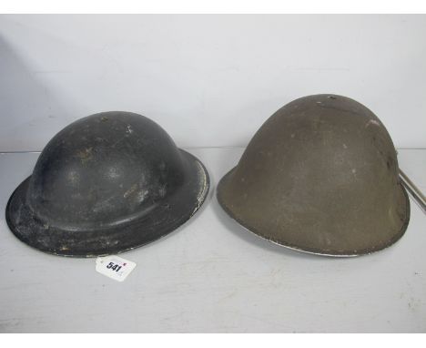 British Army Mark 4 Steel Turtle Combat Helmet, with liner and chin strap, plus British Army Brodie combat helmet with liner,