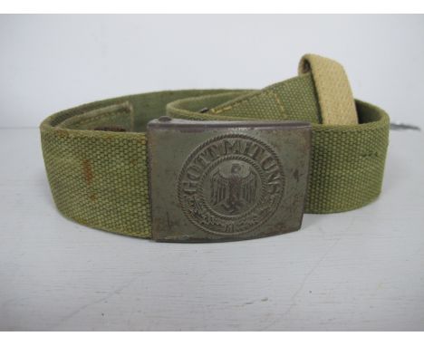 A WWII German Army Heer Africa Corps Cotton Webbing Belt, with metal belt buckle (Buyer to satisfy themselves regarding authe