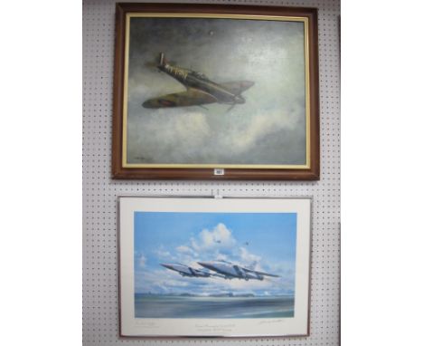 Robin Clifton Oil on Canvas 'Spitfire', together with a limited edition signed print 'Tornado F3' No 229, signed by Wing comm
