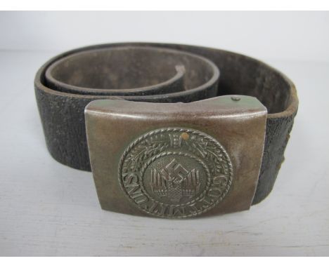 A WWII German Army Heer Leather Belt with Metal Buckle, maker marked DR F&amp;Co 1940.