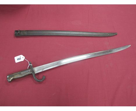 French Model 1866 Chassepot Yataghan Sword Bayonet and Scabbard, with matching numbers, brass handle, muzzle ring/quillon and