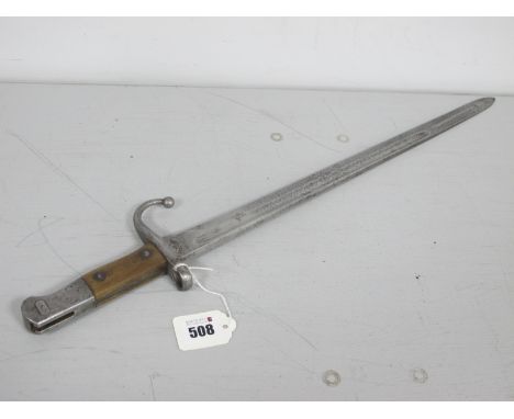 WWI Turkish Army Model 1887 Bayonet, with steel pommel, wood grips, muzzle ring, quillion, straight fullered blade and Turkis