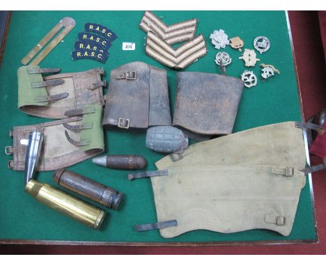 A Mixed Selection of British Military Items, including deactivated ordnance training m Mills bomb, three pairs of gaiters, ra