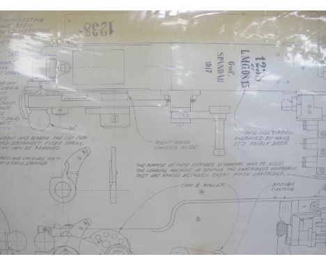 WWI Interest - full scale plan drawings of a German Maxim 7.92mm LMG08-15 Machine Gun, drawn by Roy A Hollings 1971.