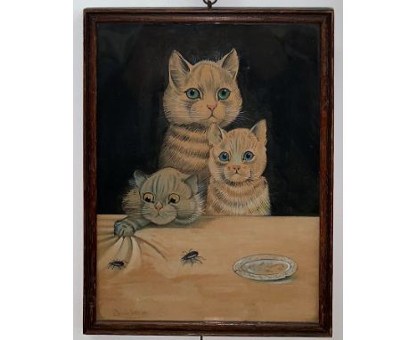 Louis Wain (British, 1860-1939):Three hungry cats, watercolour, signed lower left, 23 x 17 cm