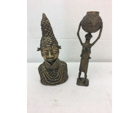 Two Benin bronze figures