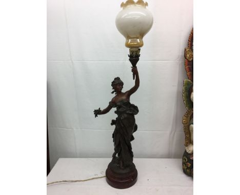 A spelter lamp in the form of a Neo-Classical lady holding a torch
