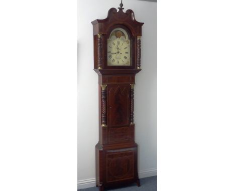 An exceptionally tall early/mid 19th Century mahogany, rosewood crossbanded and boxwood strung cased eight day Longcase Clock