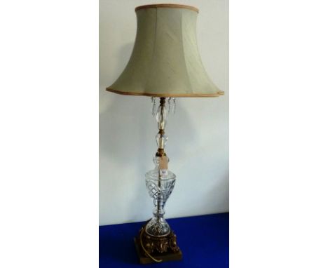 A fine quality cut glass Table Lamp on ormolu base with hand cut glass droplets etc. 