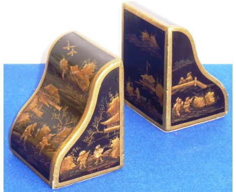 A pair of Art Deco period Bookends hand gilded and lacquered in Chinoiserie style, each 11cm high    CONDITION REPORT:  Gilt 