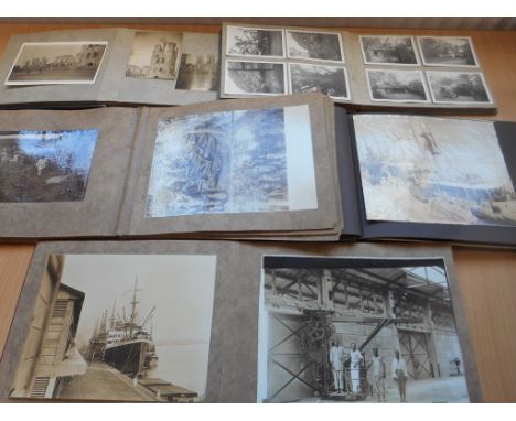 Five photograph albums containing interesting postcards and photographs dating from the First to the Second World War; subjec