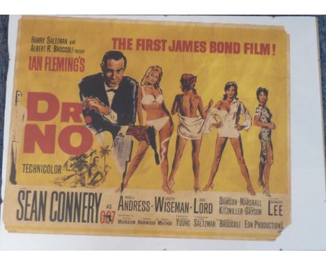 A glazed Movie Poster "Ian Fleming's Dr. No", the first James Bond film!, tears to all corners, poster size 55cm x 70cm, in t