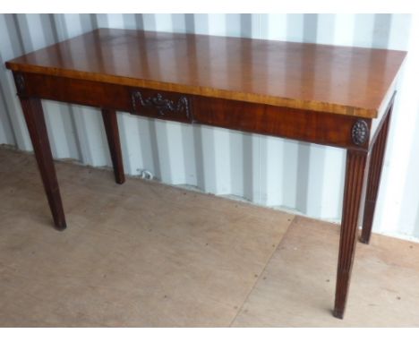 A late 18th Century style mahogany Console Table, slightly overhanging top above a central Adamesque style urn with harebells