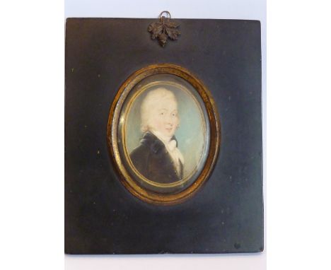 David Gibson (British, active 1788-1797), an oval Portrait Miniature of a gentleman wearing a black coat, contained within a 