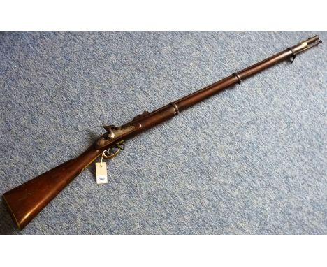 A Pattern 1853 .577, percussion three-band Tower Rifle-Musket, 39" barrel with ordnance and proof stamps; ladder rear-sight, 