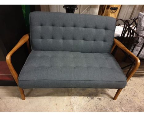 { Option of lots:  725a, 725b } Humber 2 Seater Sofa Dark Grey Linen This distinctive Mid-Century style sofa has a solid Ash 