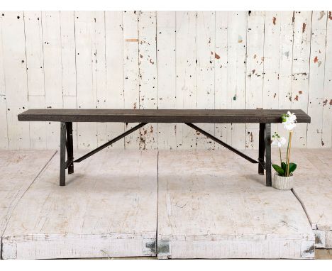 Industrial style iron bench, perfect for any modern home, bar or restaurant. With an aged metal seat and legs, this vintage b