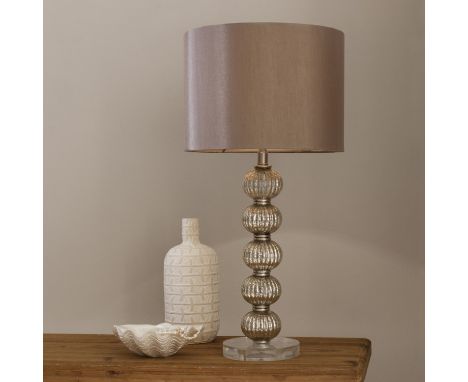 { Option of lots:  294, 295 } Adriana Table Lamp Elegant lamp with a stacked glass bauble base and dusky rose satin shade.Gla