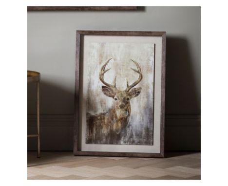 Wall Art  Highland Stag Framed Art 540 x 40 x 740mm Majestic vintage Stag print with gold foil highlights, float mounted on a