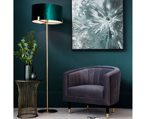 Nicholson Floor Lamp A contemporary design, this floor lamp has a brushed gold finished metal base with a deep teal velvet co