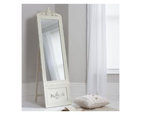 Belvedere Vintage Cream Cheval 1920x520mm Elegant cheval mirror with decorative crest and detailed panel design in a vintage 