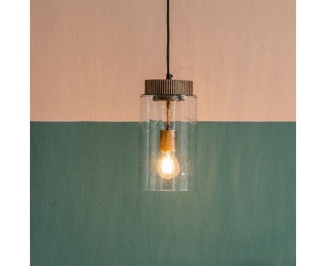 { Option of lots:  833, 834 } Mastro Pendant Light An industrial style pendant light featuring textured glass and distressed 