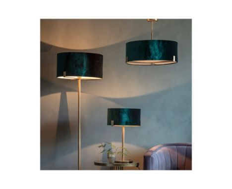 { Option of lots:  908, 909 } Nicholson Table Lamp Finished with a stylish velvet deep teal shade, this table lamp has a brus