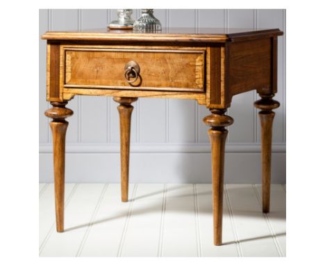 { Option of lots:  218, 219 } Spire Dining Sq Lamp Table W/Drawer  Featuring beautiful marquetry of Blonde European Walnut wi