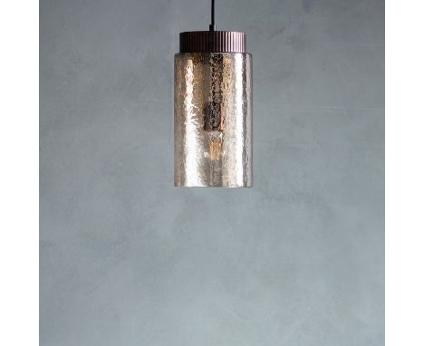 { Option of lots:  786, 787 } Leoni Pendant Light This brown lustre, textured glass pendant light is given an industrial fini