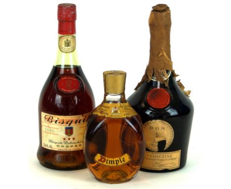 3 bottles mixed Lot Cognac, Whisky and Benedictine all from 1950's/60's and comprising 1 bottle Bisquit Dubouche ***Cognac (1