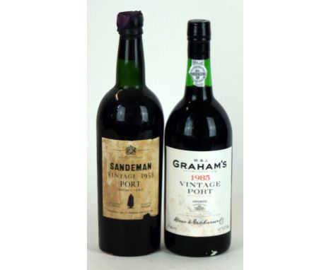 2 bottles Very Fine Vintage Port comprising
1 bottle Sandeman Vintage Port 1958 (vts - some damage to wax seal) together with