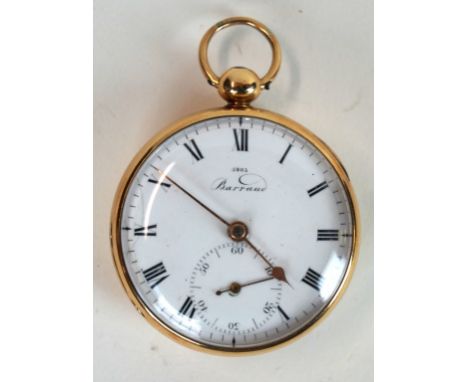 An important Barraud of London 18ct gold pocket watch
The enamel dial with Roman numerals and subsidiary second hand, the gil