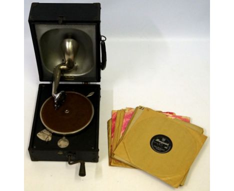 20th Century Portable Gramophone and Ten 78rpm Records
'Decca Junior' in Black complete with winder. Amongst the 78s is Bill 