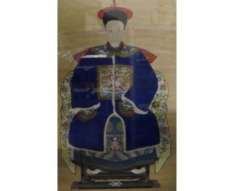 A Chinese Ancestor portrait of a civil official, late Qing Dynasty (1644-1912)
The elderly gentleman painted in rich blue and