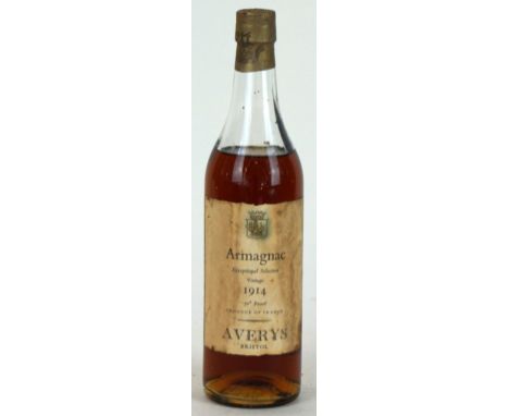 1 bottle Rare Vintage Armagnac 'Exceptional Selection' Vintage 1914 Averys of Bristol
 (illustrated)