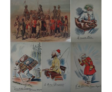 A collection of North Indian watercolours and prints, 20th Century 
To include a set depicting men carrying out tasks, entitl