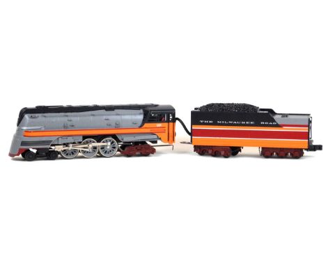 An MTH Rail King Milwaukee Road Hiawatha Hudson 4-6-4 locomotive no. 105F-7
Reference no. 30-1489-1E with twelve wheel double