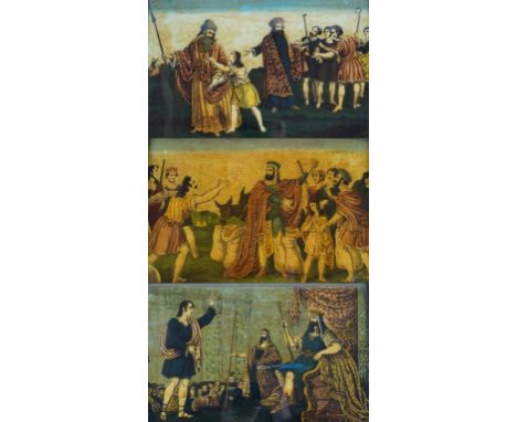 A set of three 19th Century reverse painted pictures 
To include Joseph sold by his brethren to the Ishmaelites, Joseph inter