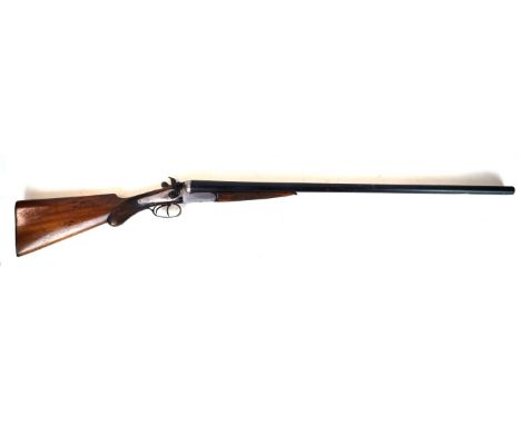 A deactivated twelve bore English made hammer shotgun
76cm side by side barrels, serial no. 77763, wooden stock with pistol g