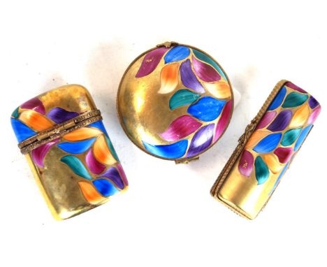 Three 20th Century Limoges hand-painted porcelain trinket boxes
Each decorated with floral sprays on a gilt ground, each sign